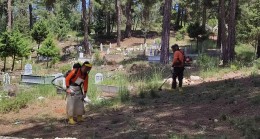 BÜYÜKŞEHİR EKİPLERİNDEN KURBAN BAYRAMI ÖNCESİ ÇAMLIYAYLA’DA MEZARLIK TEMİZLİK ÇALIŞMASI