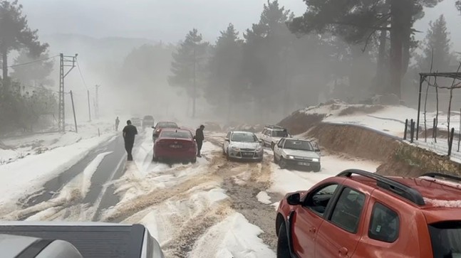 “Çamlıyayla’da Şiddetli Dolu Yağışı”  Yollar Kapandı, Tarım Alanları Zarar Gördü