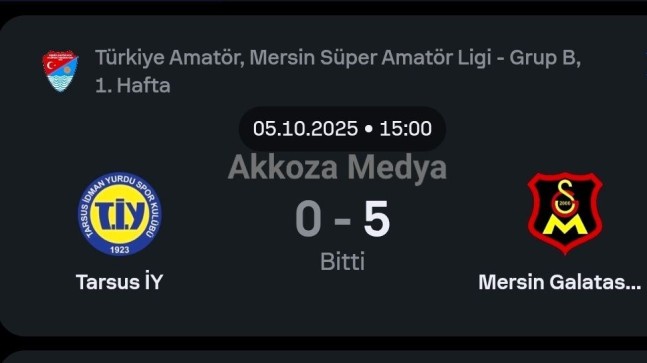 Tarsus İdman Yurdu Lige Kötü Başladı – İlk Maçında 5-0 Mağlup Oldu