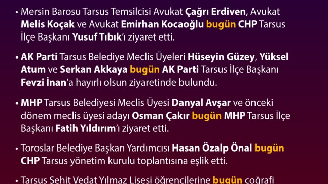Bugün Tarsus’ta Neler Oldu. 17 Aralık 2025 Çarşamba
