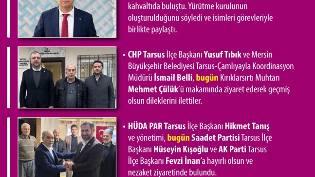 Bugün  Tarsus’ta Neler Oldu? 12 Ocak 2026 Pazartesi