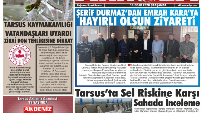 Tarsus Basını – Akkoza Gazetesi 14 Ocak 2026 Çarşamba