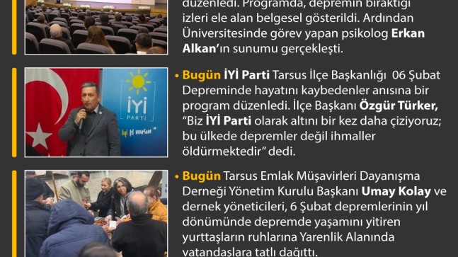 Tarsus’ta Bugün Neler Oldu?  6 Şubat 2026 Cuma