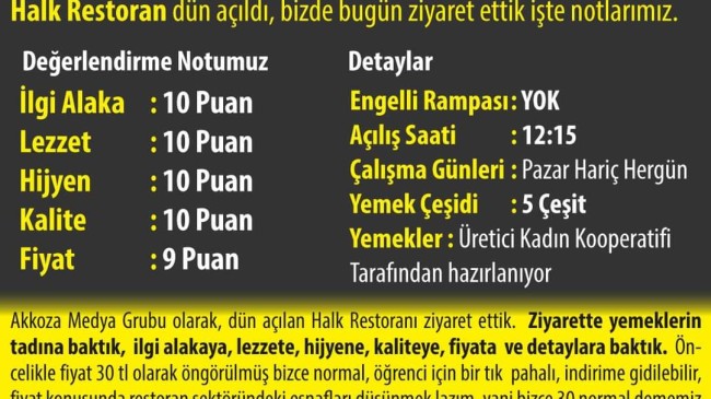 HALK RESTORAN ‘A NOTUMUZ