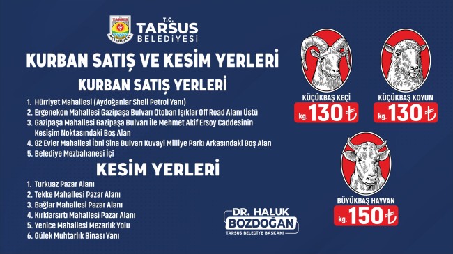 TARSUS’TA KURBANLIK FİYATLARI İLE SATIŞ VE KESİM YERLERİ BELİRLENDİ