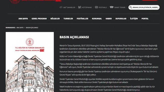 TİYATRO KONUSU BÜYÜYOR “Bakanlık Basın Açıklaması Yaptı”