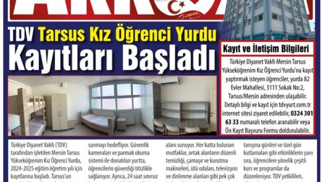 TDV Tarsus Yükseköğrenim Kız Öğrenci Yurdu Kayıtları Başladı