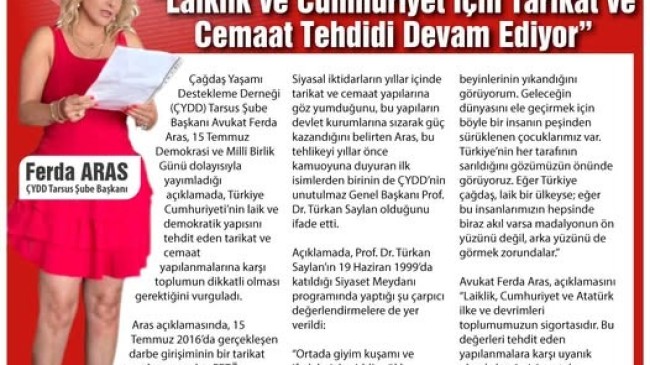 Ferda ARAS: “Laiklik ve Cumhuriyet İçin Tarikat ve Cemaat Tehdidi Devam Ediyor”