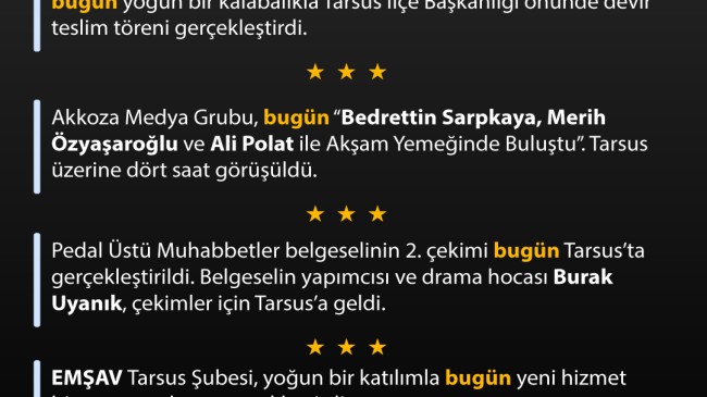 13 Aralık 2025 Cumartesi – Bugün Tarsus’ta Neler Oldu?