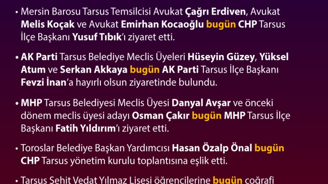 Bugün Tarsus’ta Neler Oldu. 17 Aralık 2025 Çarşamba