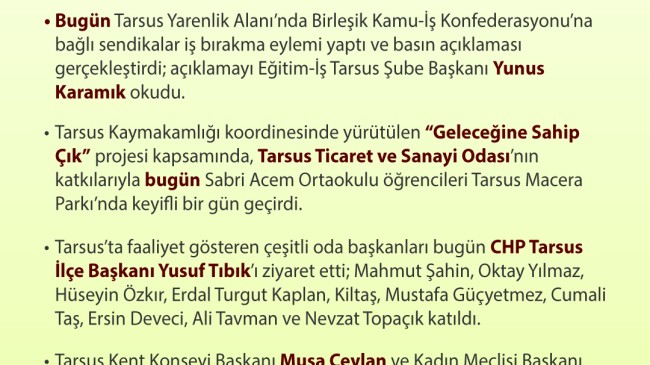 Tarsus’ta Bugün Neler Oldu – 19 Aralık 2025 Cuma