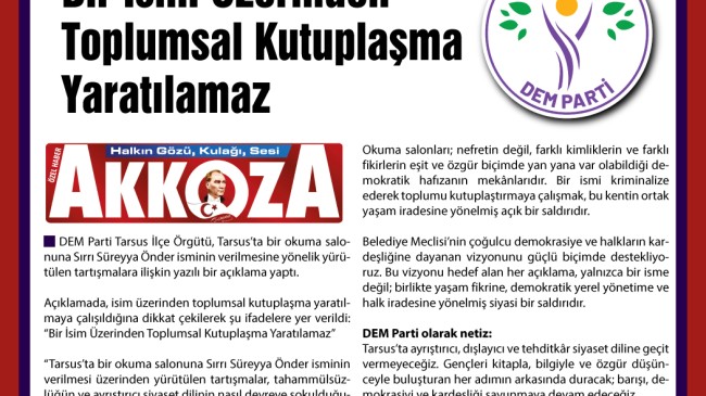 Tarsus’ta Okuma Salonuna Sırrı Süreyya Önder İsmi Verilmesine İlişkin