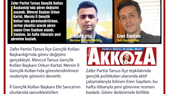 Zafer Partisi Tarsus Gençlik Kolları’nda Bayrak Değişimi 👇