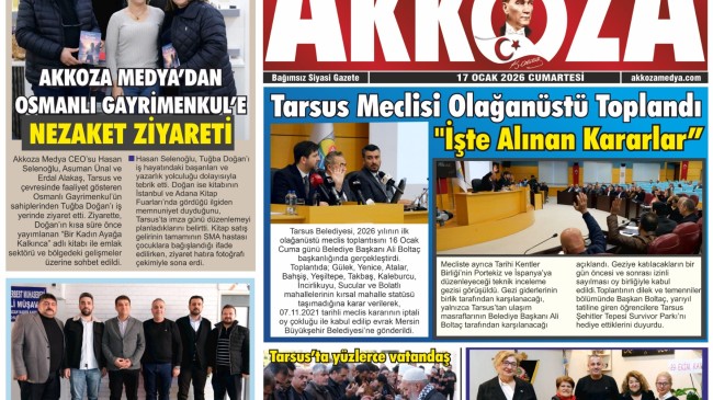 Tarsus Basını  Akkoza Gazetesi 17 Ocak 2026 Cumartesi