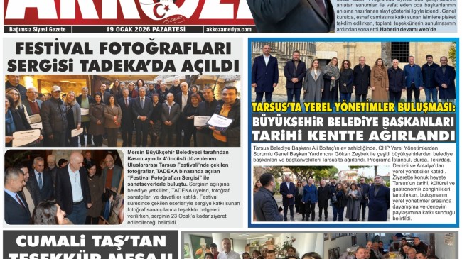 Tarsus Basını Akkoza Gazetesi 19 Ocak 2026 Pazartesi 👇