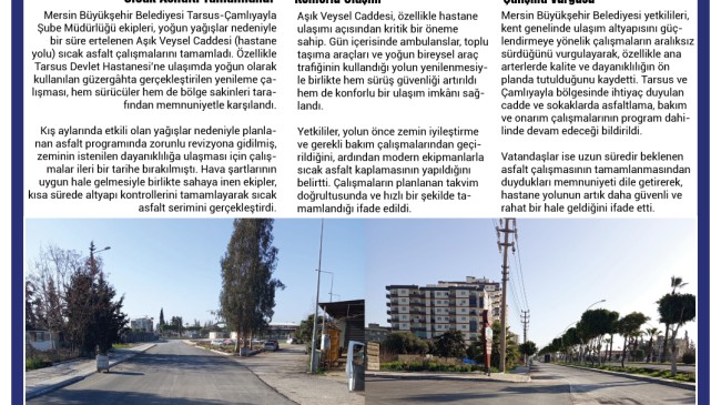 Tarsus Hastane Yolunu Sıcak Asfaltla Yenilendi